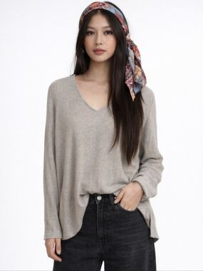 Waffle Knit Tunic Casual Relaxed Neutral Mushroom By Stevie Hender Sz L
